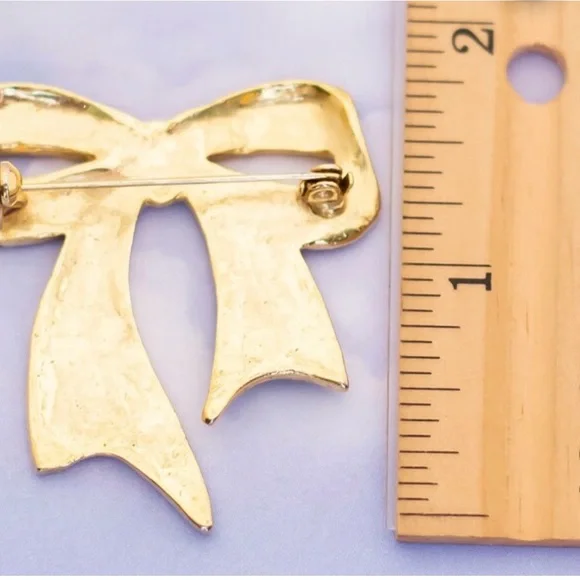 Vintage Brooch Avant Garde Bow Enamel Gold & Black - Picture 4 of 4